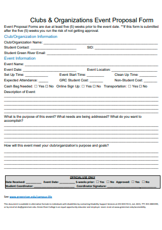 Club and Organizations Event Proposal Form