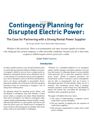 Contingency Electric Power Sales Planning