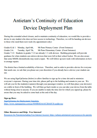 Continuity of Education Device Deployment Plan