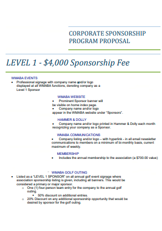 Corporate Sponsorship Program Proposal
