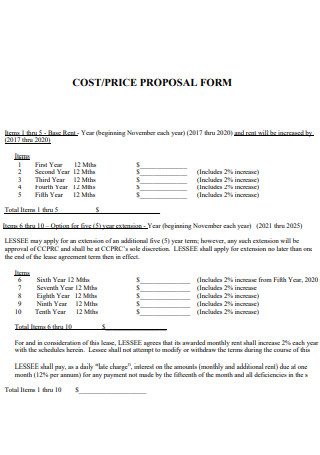 Cost Price Increase Proposal