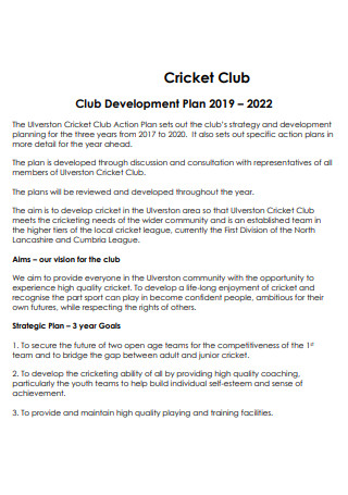 Cricket Club Strategy And Development Plan