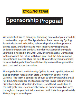 Cycling Team Sponsorship Proposal