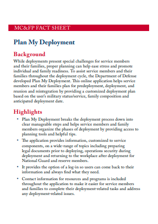 Deployment Plan Fact Sheet