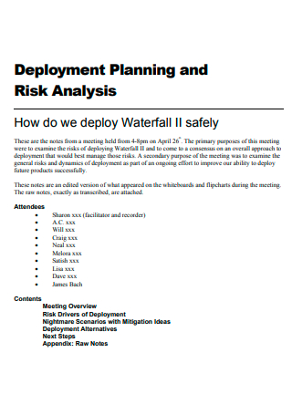 Deployment Planning and Risk Analysis