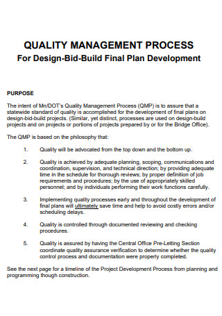 Design Bid Quality Control Plan
