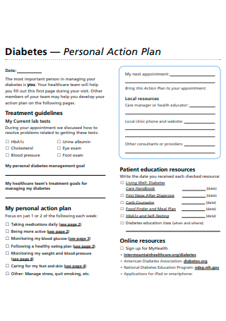 Diabetes Personal Action Plan