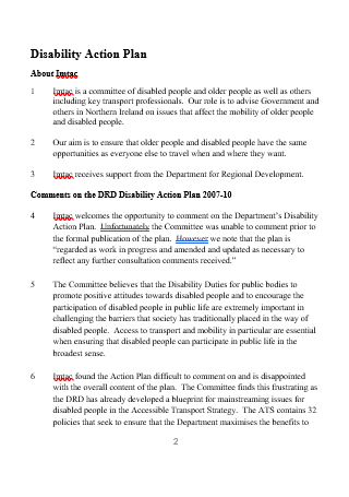 Disability Action Plan in DOC