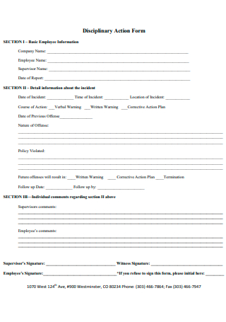 Disciplinary Action Plan Form