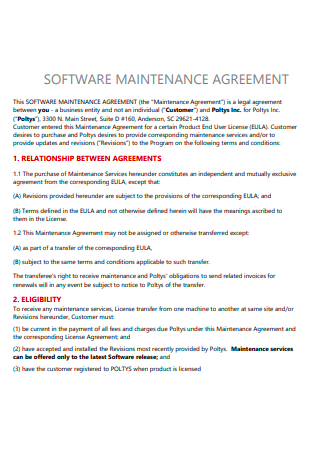 Draft Software Maintenance Agreement