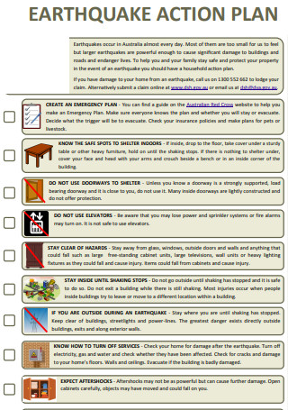 Earthquake Action Plan Checklist