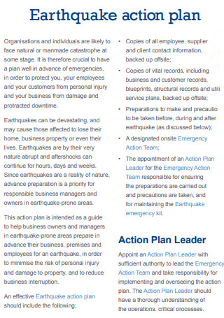 Earthquake Action Plan