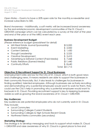 Economic Development Budget Marketing Plan