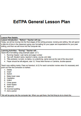 EdTPA General Lesson Plan