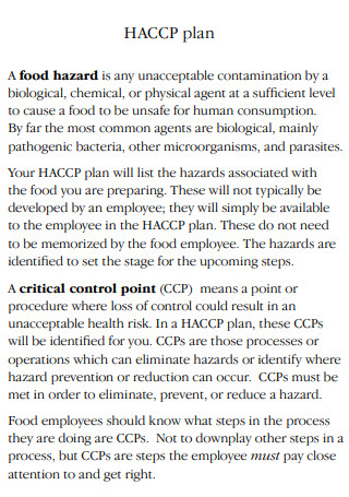 Editable HACCP Control Plan