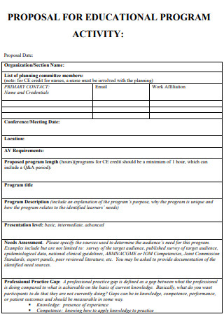 Education Program Activity Proposal