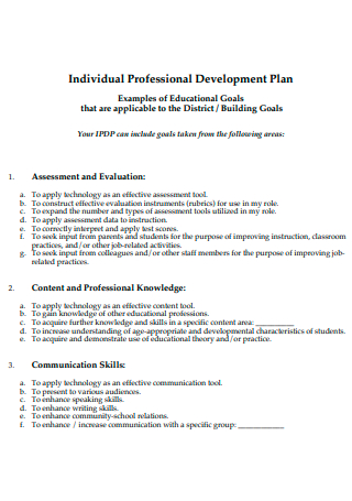 Educational Goals Individual Professional Development Plan