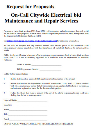 Electrical Maintenance Bid Proposal