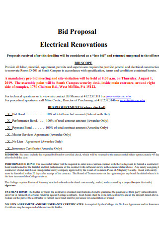 Electrical Renovations Bid Proposal
