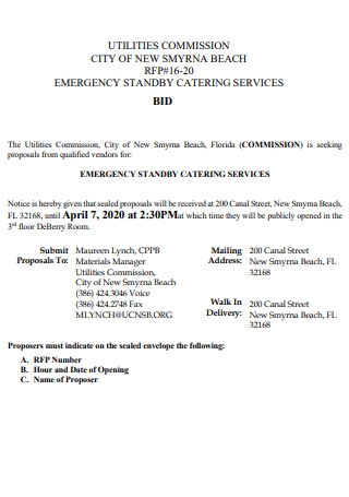 Emergency Catering Service Bid Proposal