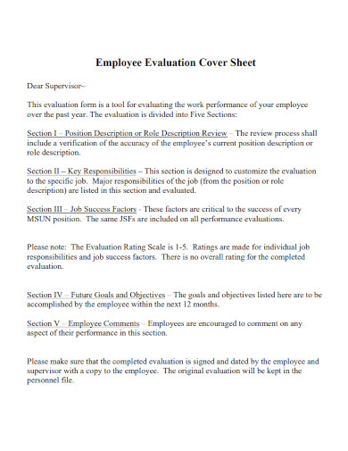 Employee Evaluation Cover Sheet