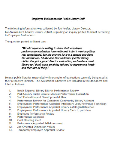 Employee Evaluations for Public Library Staff