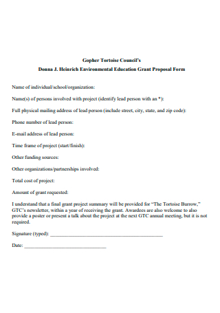 Environmental Education Grant Proposal Form