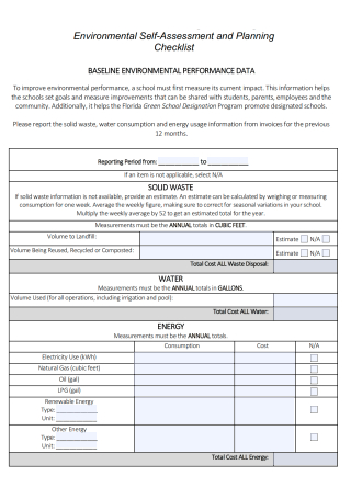 Environmental Self Assessment and Planning Checklist