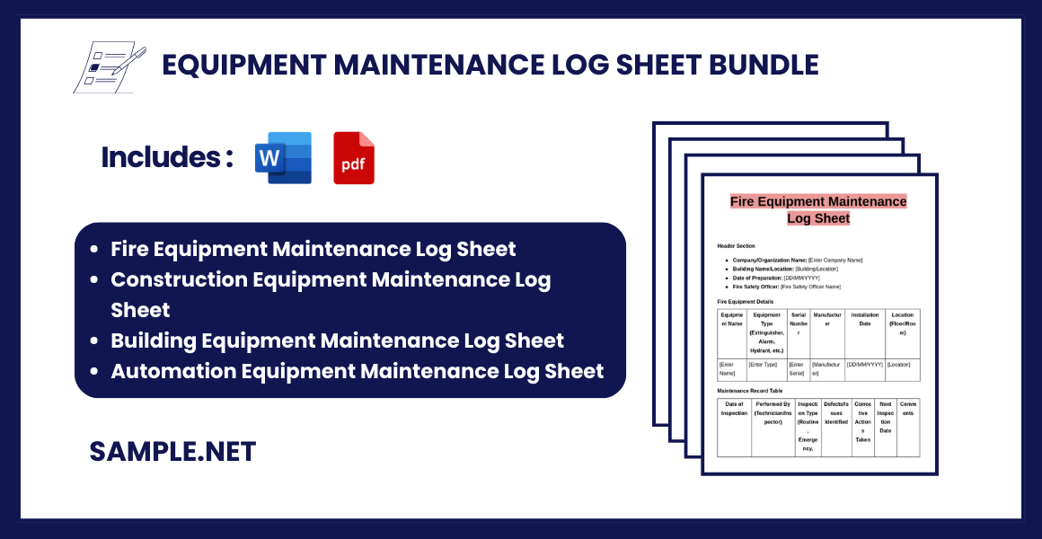 equipment maintenance log sheet bundle