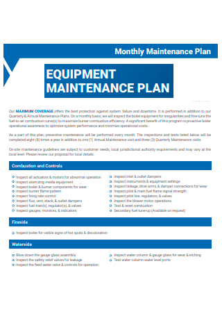 Equipment Monthly Maintenance Plan