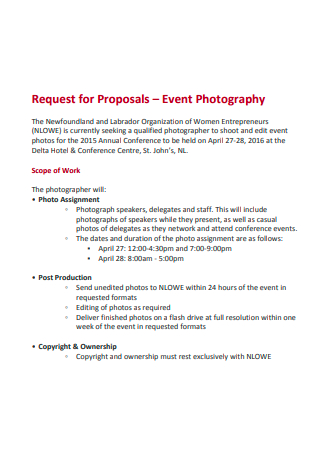 Event Photography Proposal Example