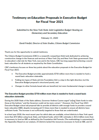 Executive Budget Education Proposal