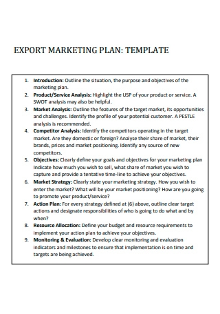 Export Marketing Plan Template