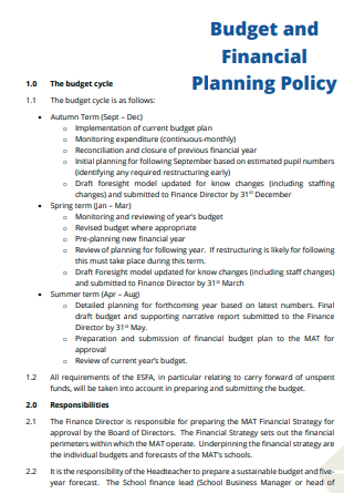 Financial Budget Planning Policy