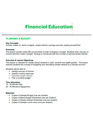 Financial Education Budget Planning