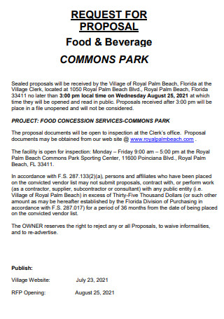 Food And Beverage At Common Parks Proposal
