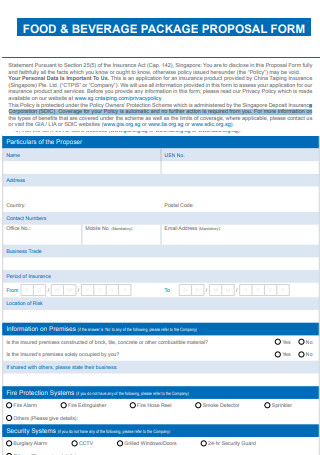 Food And Beverage Package Proposal Form