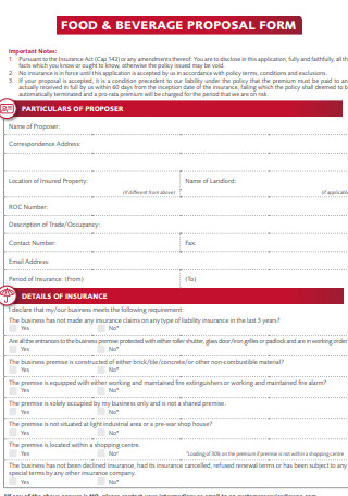 Food And Beverage Proposal Form