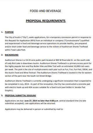 Food And Beverage Proposal Requirements