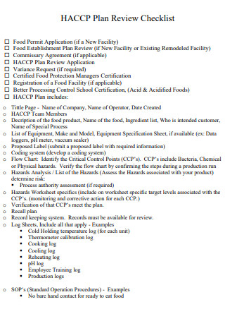 Food Safety HACCP Control Plan Review Checklist