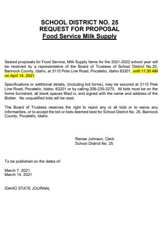 Food Service Milk Supply Proposal