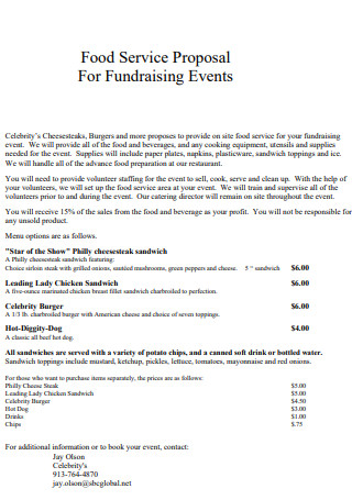 Food Service Proposal For Fundraising Events
