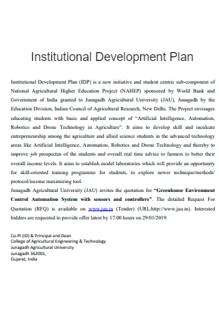 Formal Institutional Development Plan