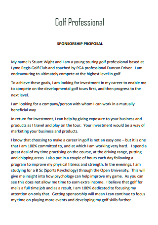Golf Professional Sponsorship Proposal