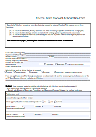 Grant Budget Proposal Authorization Form