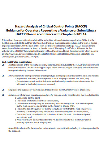 HACCP Control Operational Plan