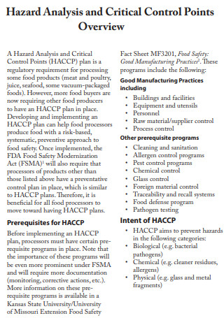 HACCP Control Plan Overview