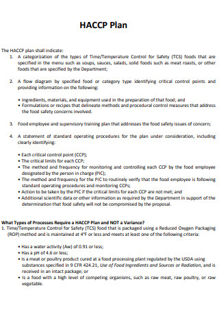 HACCP Control Plan Principals