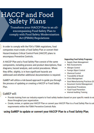 HACCP Food Safety Control Plan