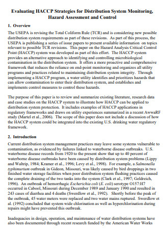 HACCP Hazard Assessment Control Plan